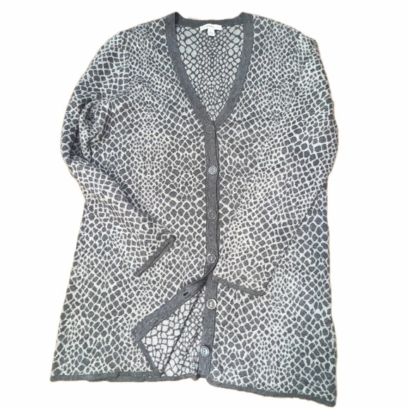 Isaac Mizrahi LIVE! Women's Gray Animal Print Button Front Cardigan Large   EUC - Picture 1 of 12